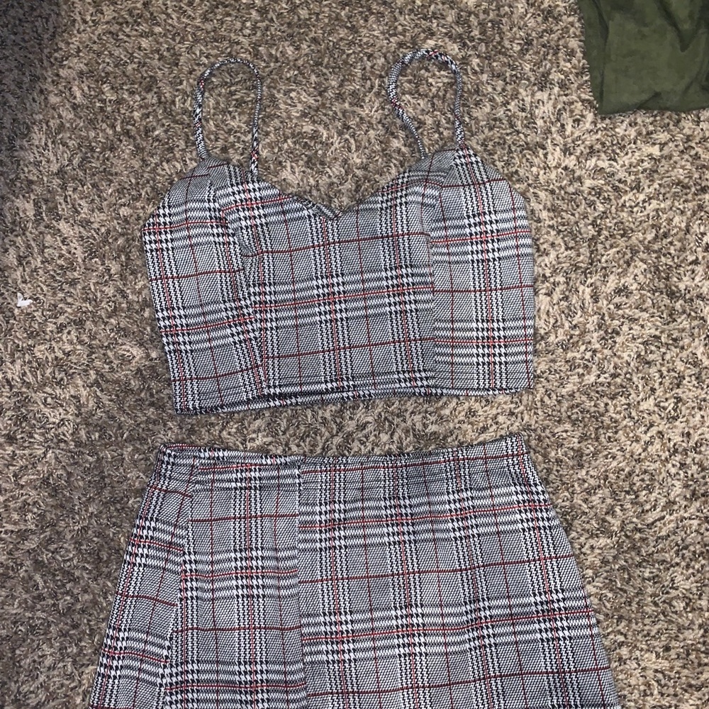 Two piece plaid skort set